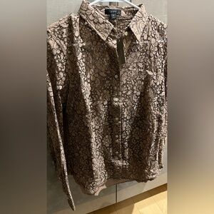 J.Crew Tan Lace Button-Up Blouse
